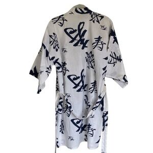 Hanzi Scribble Graphic Print Cotton Robe OS White